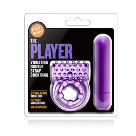 Фиолетовое эрекционное виброкольцо The Player Vibrating Double Strap Cock Ring